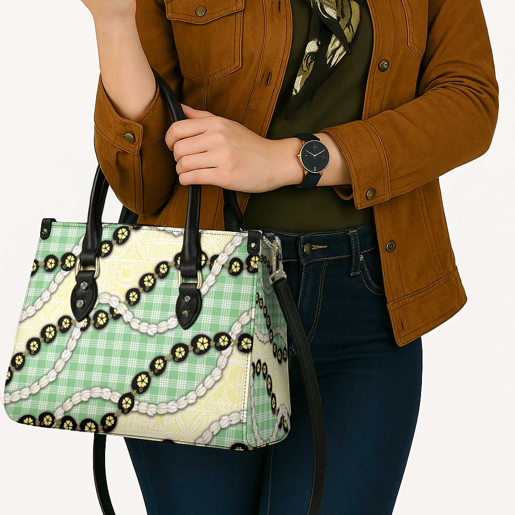 Green Palaka Hawaii Leather Bag Kukui Nut Pikake Lei Hawaiian Tapa Pattern LT14 - Polynesian Pride