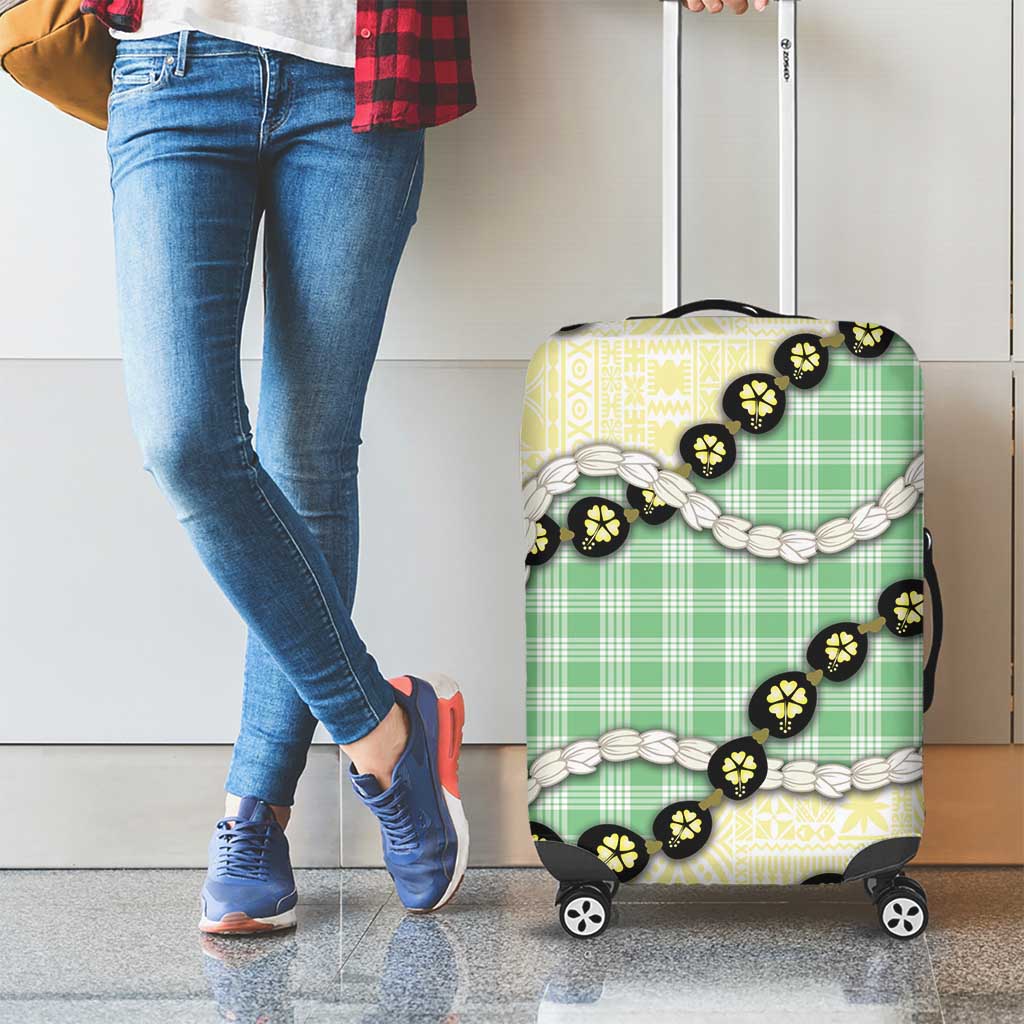 Green Palaka Hawaii Luggage Cover Kukui Nut Pikake Lei Hawaiian Tapa Pattern LT14 - Polynesian Pride