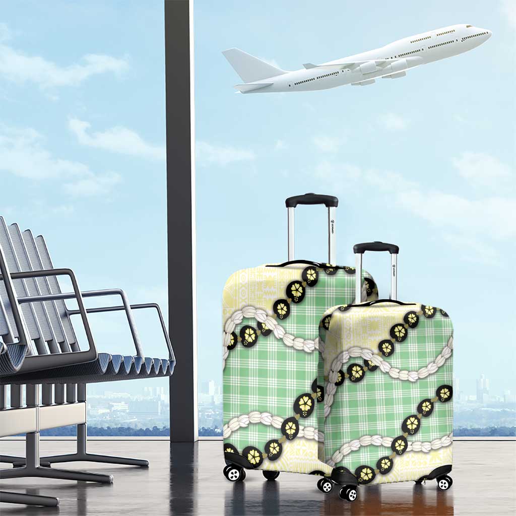 Green Palaka Hawaii Luggage Cover Kukui Nut Pikake Lei Hawaiian Tapa Pattern LT14 - Polynesian Pride