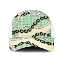 Green Palaka Hawaii Mesh Trucker Cap Kukui Nut Pikake Lei Hawaiian Tapa Pattern LT14 One Size White Green - Polynesian Pride