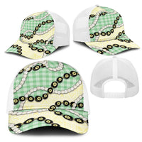 Green Palaka Hawaii Mesh Trucker Cap Kukui Nut Pikake Lei Hawaiian Tapa Pattern LT14 - Polynesian Pride