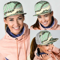 Green Palaka Hawaii Mesh Trucker Cap Kukui Nut Pikake Lei Hawaiian Tapa Pattern LT14 - Polynesian Pride