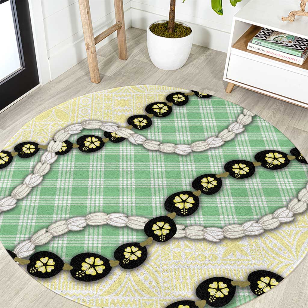 Green Palaka Hawaii Round Carpet Kukui Nut Pikake Lei Hawaiian Tapa Pattern LT14 Green - Polynesian Pride