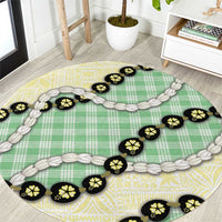 Green Palaka Hawaii Round Carpet Kukui Nut Pikake Lei Hawaiian Tapa Pattern LT14 Green - Polynesian Pride