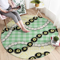 Green Palaka Hawaii Round Carpet Kukui Nut Pikake Lei Hawaiian Tapa Pattern LT14 - Polynesian Pride