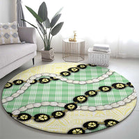 Green Palaka Hawaii Round Carpet Kukui Nut Pikake Lei Hawaiian Tapa Pattern LT14 - Polynesian Pride