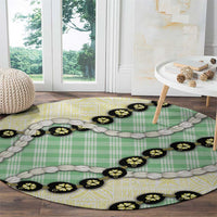 Green Palaka Hawaii Round Carpet Kukui Nut Pikake Lei Hawaiian Tapa Pattern LT14 - Polynesian Pride