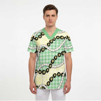 Green Palaka Hawaii Scrub Top Kukui Nut Pikake Lei Hawaiian Tapa Pattern LT14 - Polynesian Pride