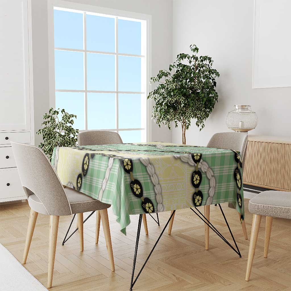 Green Palaka Hawaii Tablecloth Kukui Nut Pikake Lei Hawaiian Tapa Pattern LT14 - Polynesian Pride