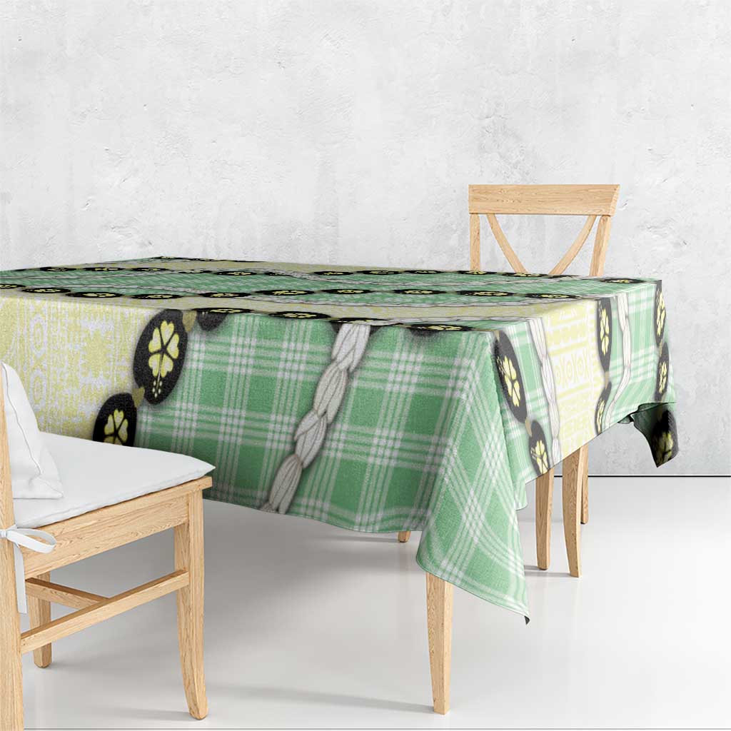 Green Palaka Hawaii Tablecloth Kukui Nut Pikake Lei Hawaiian Tapa Pattern LT14 - Polynesian Pride