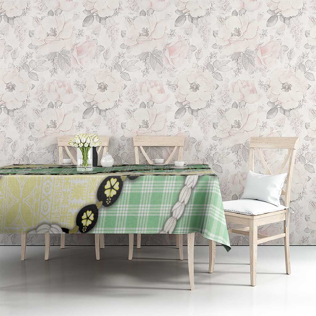 Green Palaka Hawaii Tablecloth Kukui Nut Pikake Lei Hawaiian Tapa Pattern LT14 - Polynesian Pride