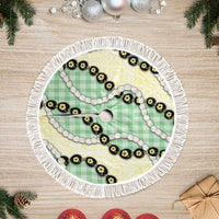 Green Palaka Hawaii Tree Skirt Kukui Nut Pikake Lei Hawaiian Tapa Pattern LT14 Fringed Green - Polynesian Pride