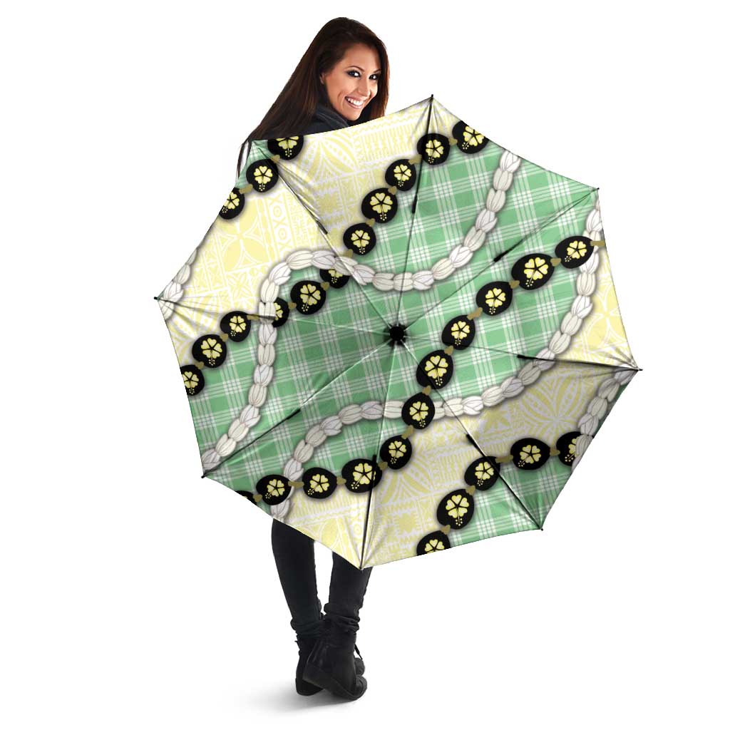 Green Palaka Hawaii Umbrella Kukui Nut Pikake Lei Hawaiian Tapa Pattern LT14 - Polynesian Pride