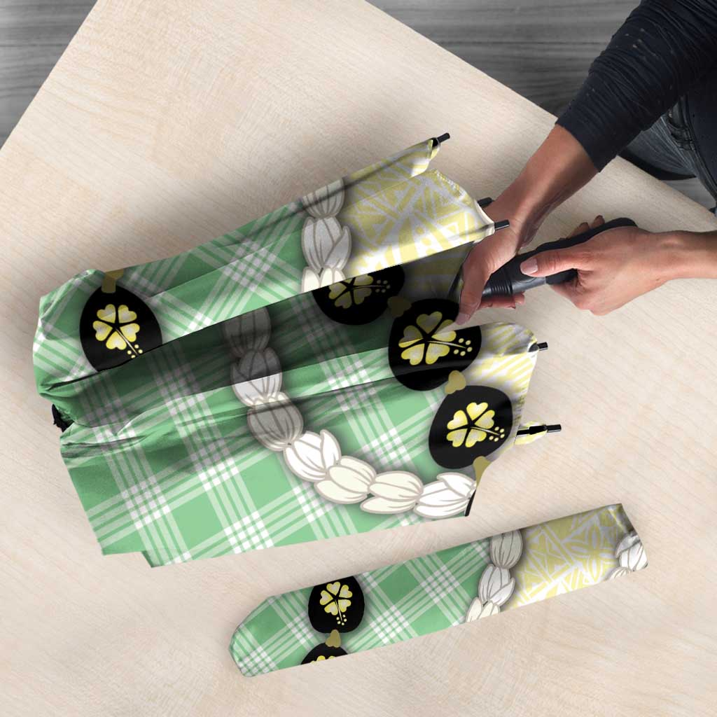 Green Palaka Hawaii Umbrella Kukui Nut Pikake Lei Hawaiian Tapa Pattern LT14 - Polynesian Pride
