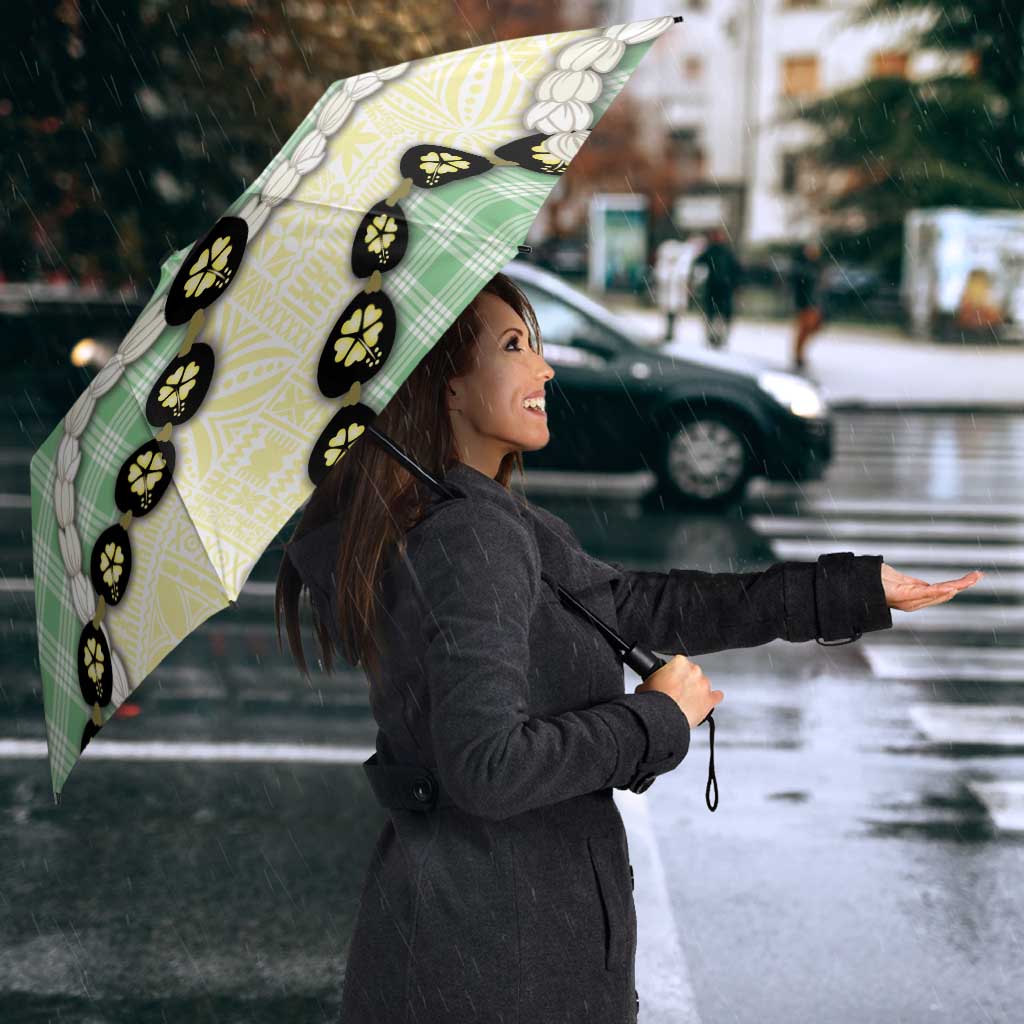 Green Palaka Hawaii Umbrella Kukui Nut Pikake Lei Hawaiian Tapa Pattern LT14 - Polynesian Pride
