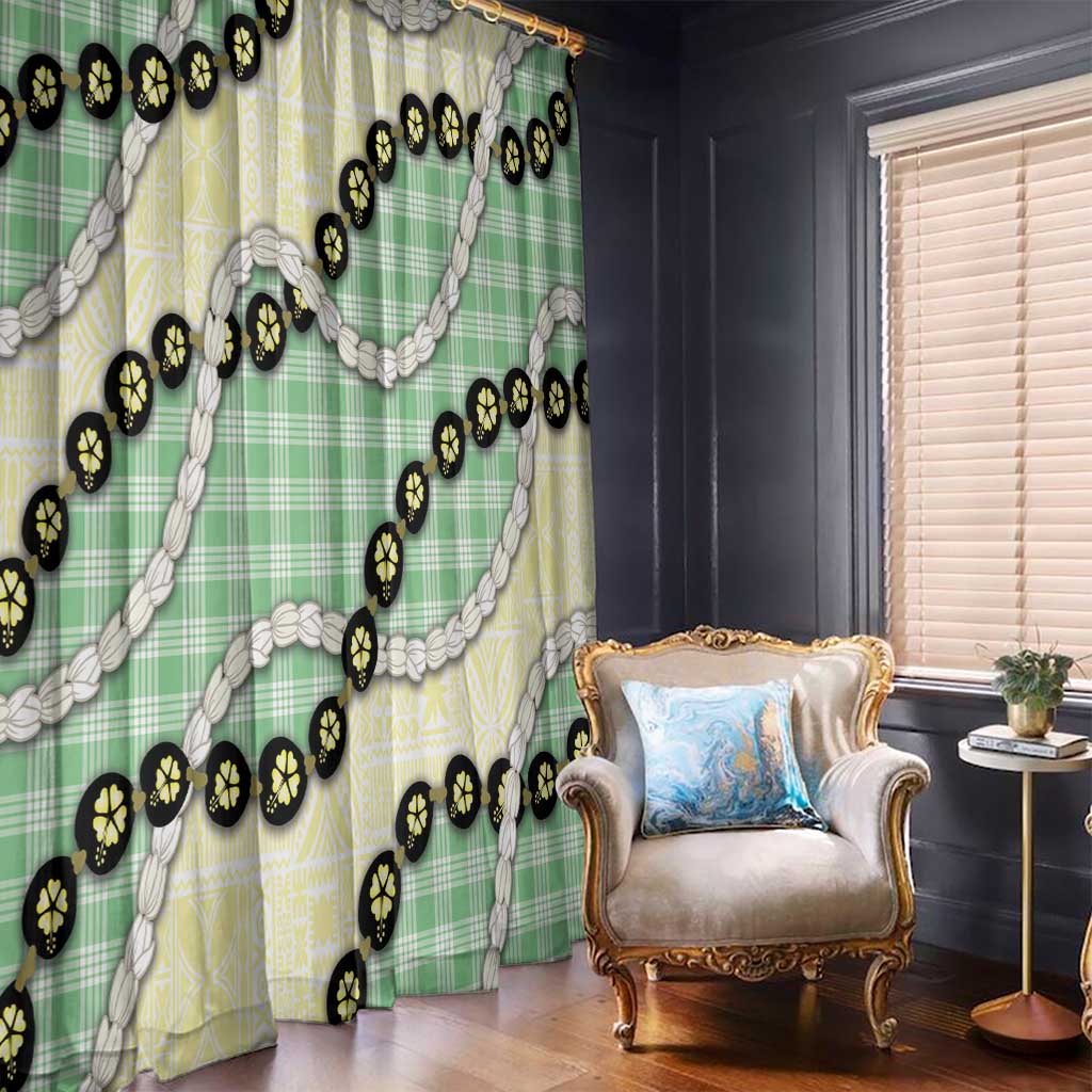 Green Palaka Hawaii Window Curtain Kukui Nut Pikake Lei Hawaiian Tapa Pattern LT14 - Polynesian Pride