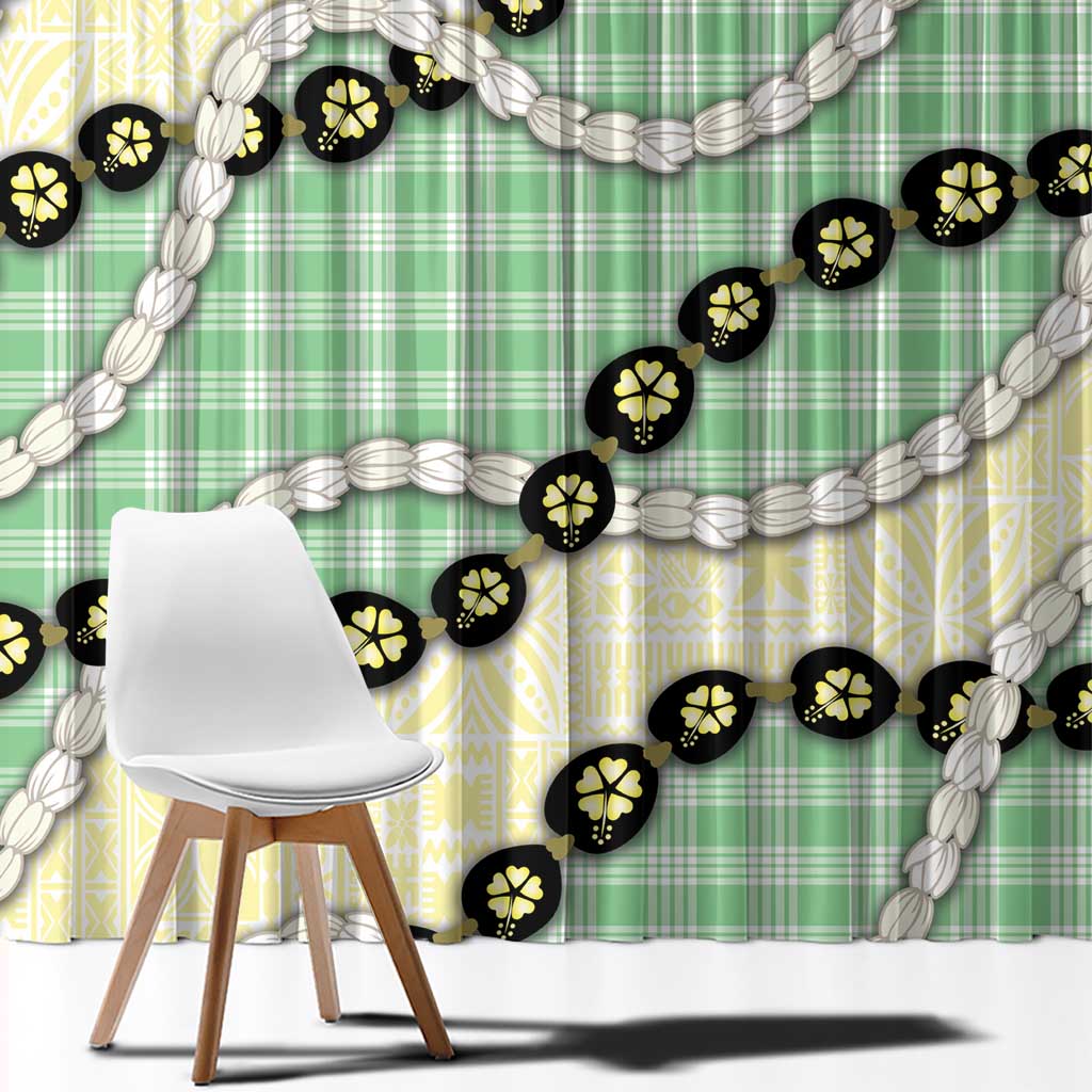 Green Palaka Hawaii Window Curtain Kukui Nut Pikake Lei Hawaiian Tapa Pattern LT14 - Polynesian Pride