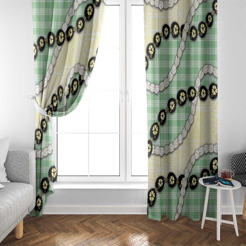 Green Palaka Hawaii Window Curtain Kukui Nut Pikake Lei Hawaiian Tapa Pattern LT14 - Polynesian Pride