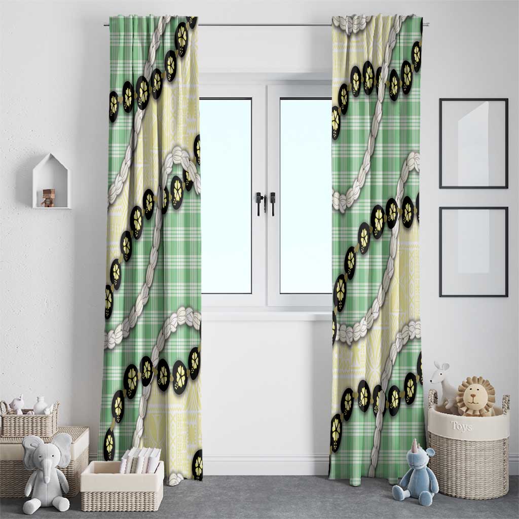 Green Palaka Hawaii Window Curtain Kukui Nut Pikake Lei Hawaiian Tapa Pattern LT14 - Polynesian Pride