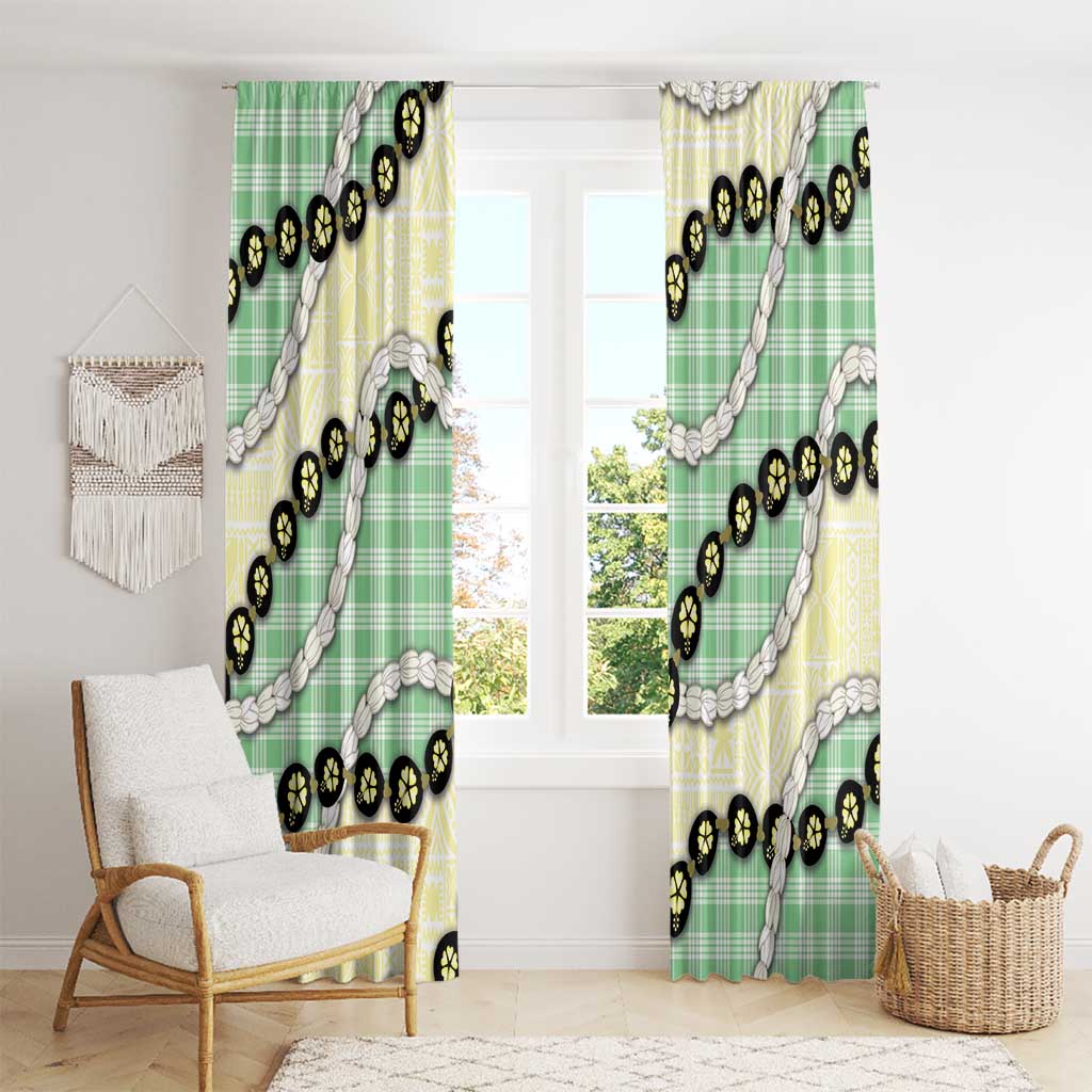 Green Palaka Hawaii Window Curtain Kukui Nut Pikake Lei Hawaiian Tapa Pattern LT14 - Polynesian Pride