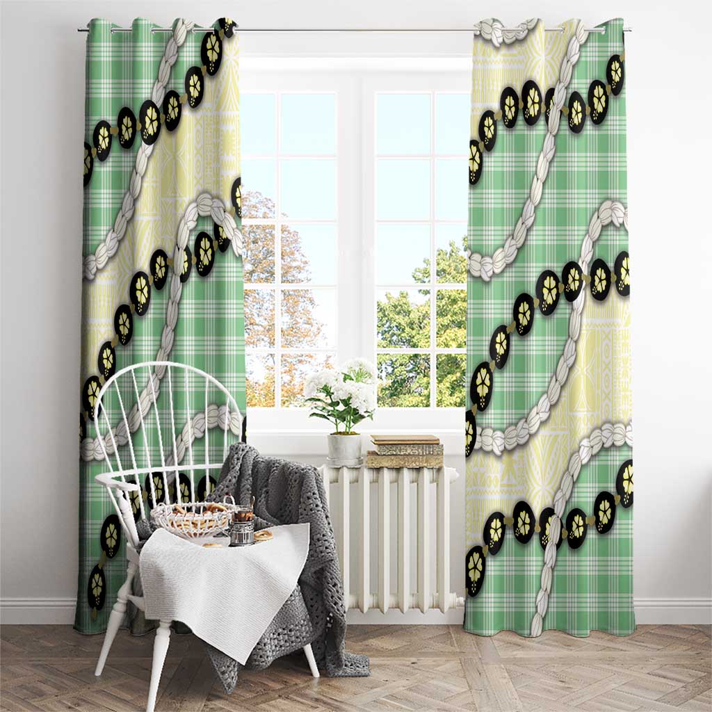 Green Palaka Hawaii Window Curtain Kukui Nut Pikake Lei Hawaiian Tapa Pattern LT14 - Polynesian Pride