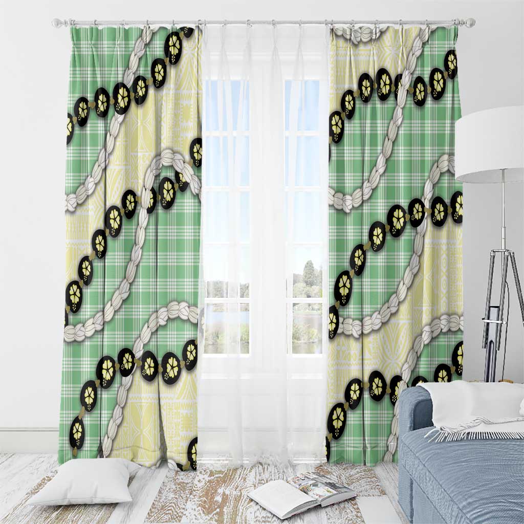 Green Palaka Hawaii Window Curtain Kukui Nut Pikake Lei Hawaiian Tapa Pattern LT14 - Polynesian Pride