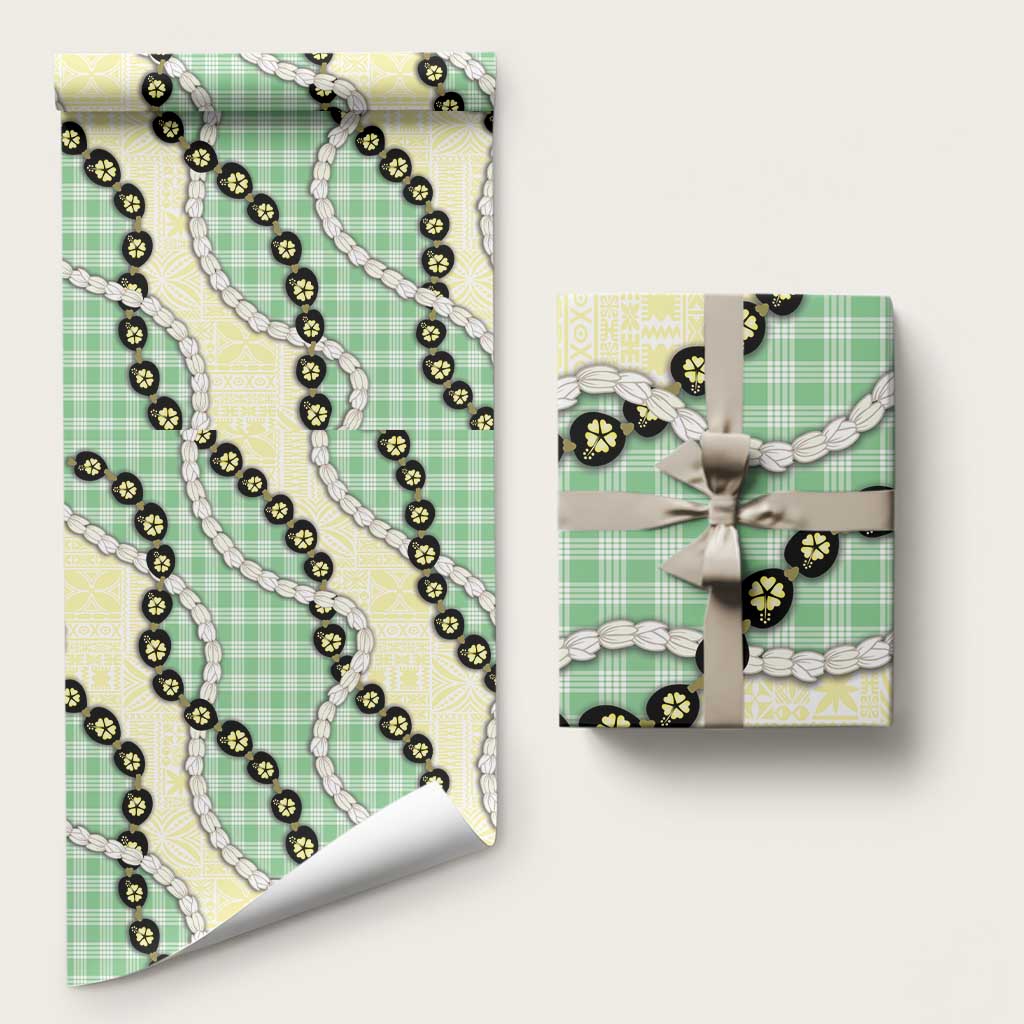 Green Palaka Hawaii Wrapping Paper Kukui Nut Pikake Lei Hawaiian Tapa Pattern LT14 58" × 23" Green - Polynesian Pride