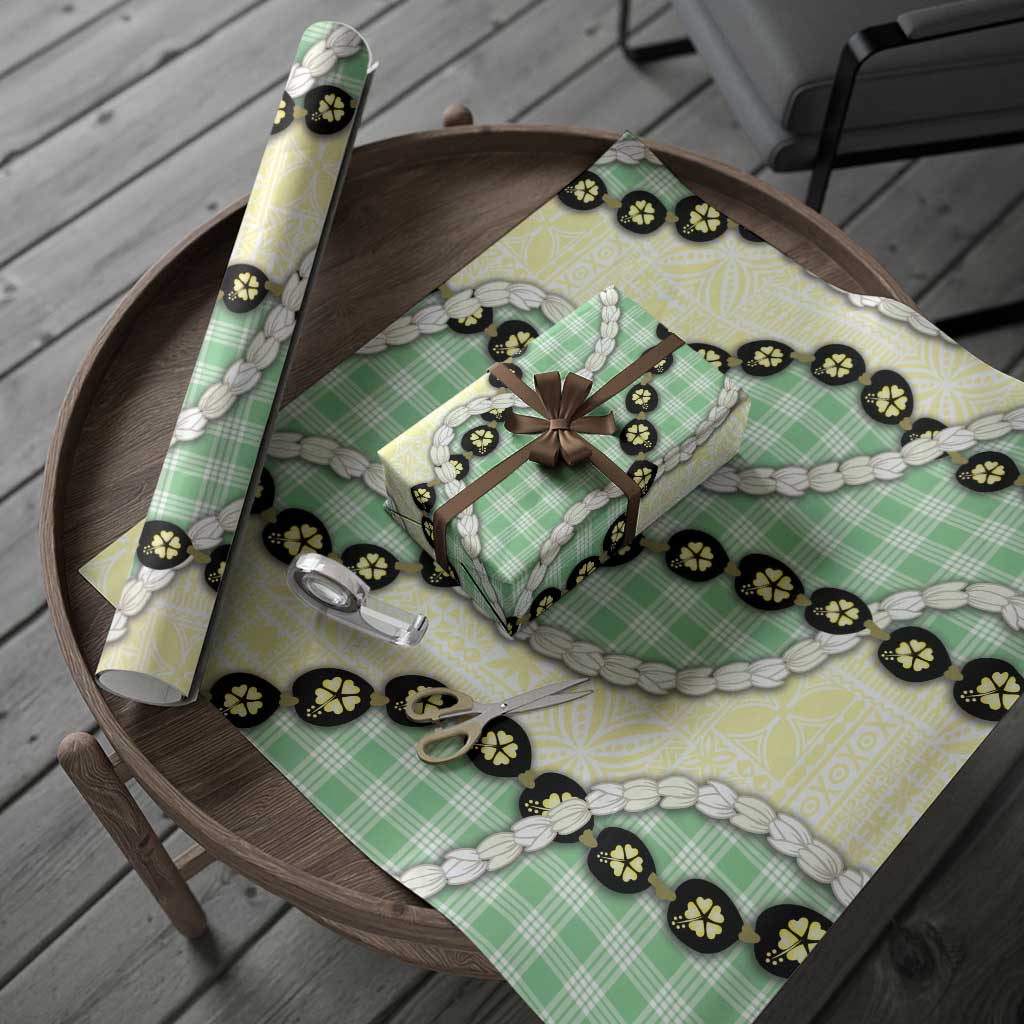 Green Palaka Hawaii Wrapping Paper Kukui Nut Pikake Lei Hawaiian Tapa Pattern LT14 - Polynesian Pride