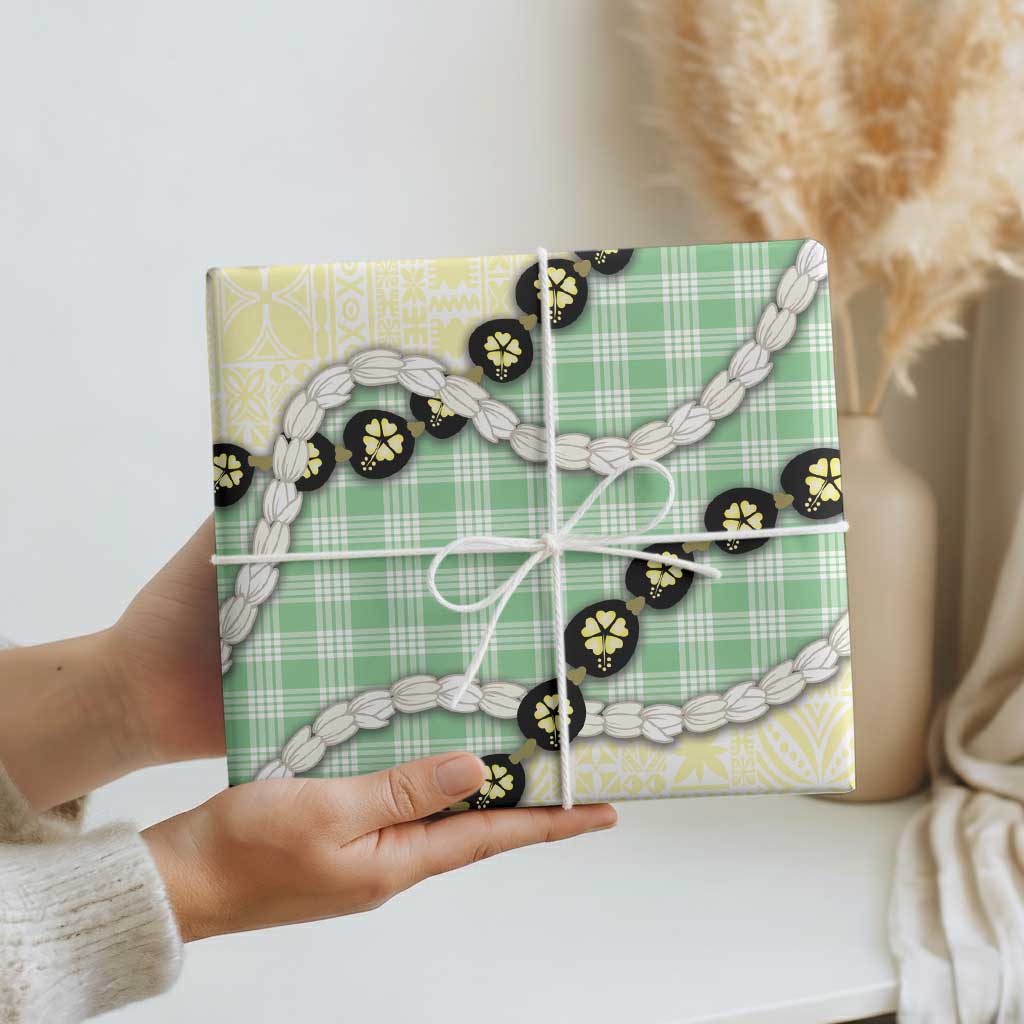 Green Palaka Hawaii Wrapping Paper Kukui Nut Pikake Lei Hawaiian Tapa Pattern LT14 - Polynesian Pride