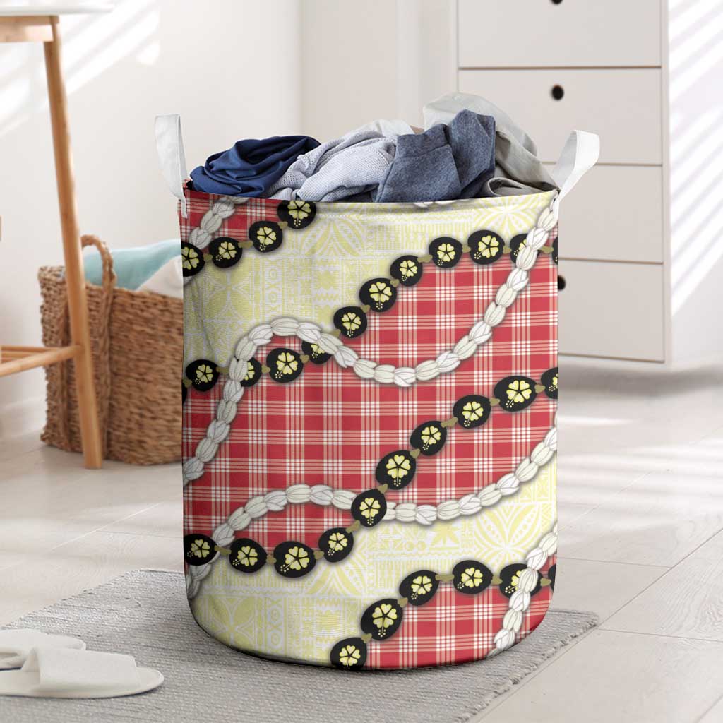 Red Palaka Hawaii Laundry Basket Kukui Nut Pikake Lei Hawaiian Tapa Pattern LT14 Red - Polynesian Pride