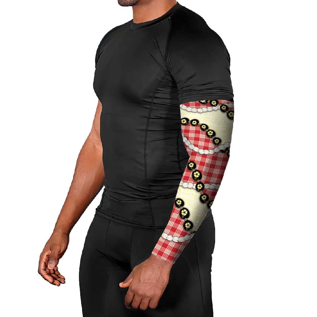 Red Palaka Hawaii Arm Sleeves Kukui Nut Pikake Lei Hawaiian Tapa Pattern LT14 - Polynesian Pride