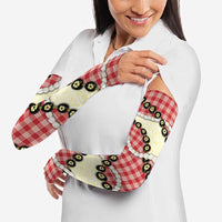 Red Palaka Hawaii Arm Sleeves Kukui Nut Pikake Lei Hawaiian Tapa Pattern LT14 - Polynesian Pride