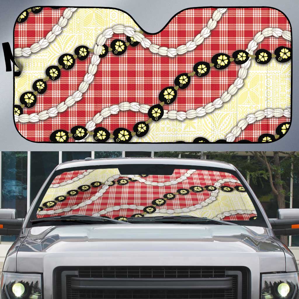 Red Palaka Hawaii Auto Sun Shade Kukui Nut Pikake Lei Hawaiian Tapa Pattern LT14 Red - Polynesian Pride