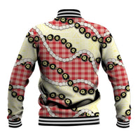 Red Palaka Hawaii Baseball Jacket Kukui Nut Pikake Lei Hawaiian Tapa Pattern LT14 - Polynesian Pride