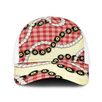 Red Palaka Hawaii Baseball Net Cap Kukui Nut Pikake Lei Hawaiian Tapa Pattern LT14 One Size White Red - Polynesian Pride