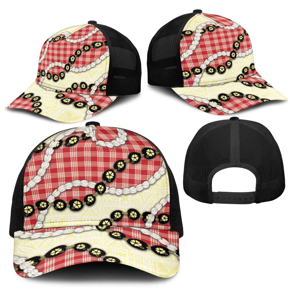 Red Palaka Hawaii Baseball Net Cap Kukui Nut Pikake Lei Hawaiian Tapa Pattern LT14 - Polynesian Pride