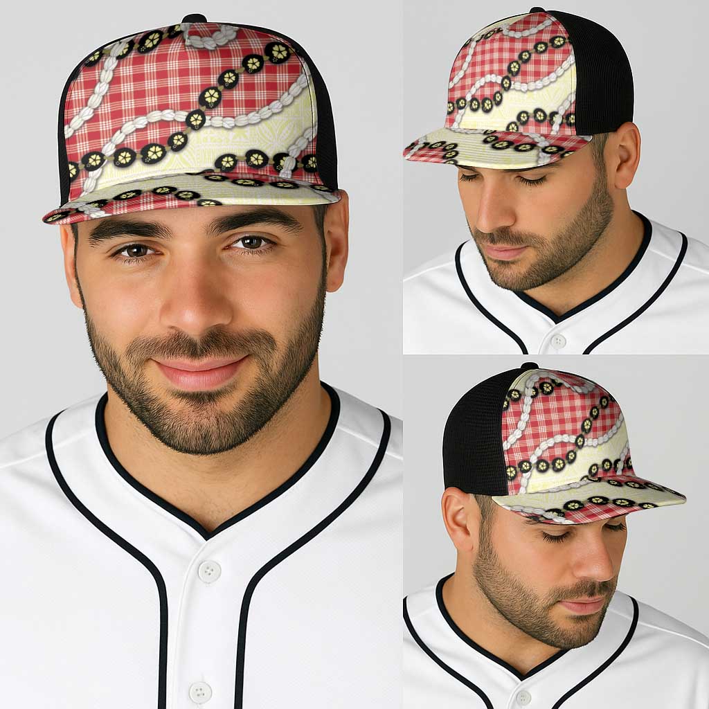 Red Palaka Hawaii Baseball Net Cap Kukui Nut Pikake Lei Hawaiian Tapa Pattern LT14 - Polynesian Pride