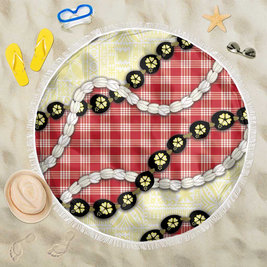 Red Palaka Hawaii Beach Blanket Kukui Nut Pikake Lei Hawaiian Tapa Pattern LT14 One Size 150cm Red - Polynesian Pride