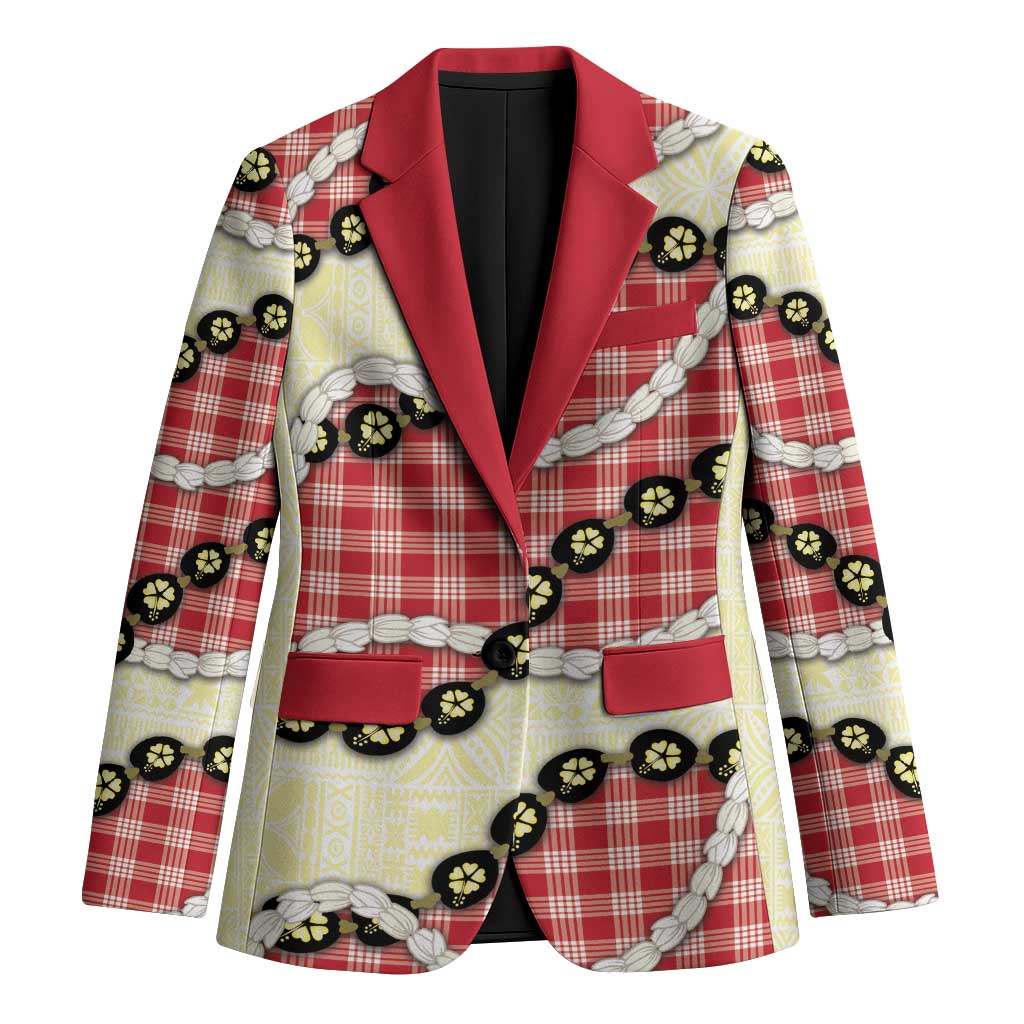 Red Palaka Hawaii Blazer Kukui Nut Pikake Lei Hawaiian Tapa Pattern LT14 Unisex Red - Polynesian Pride