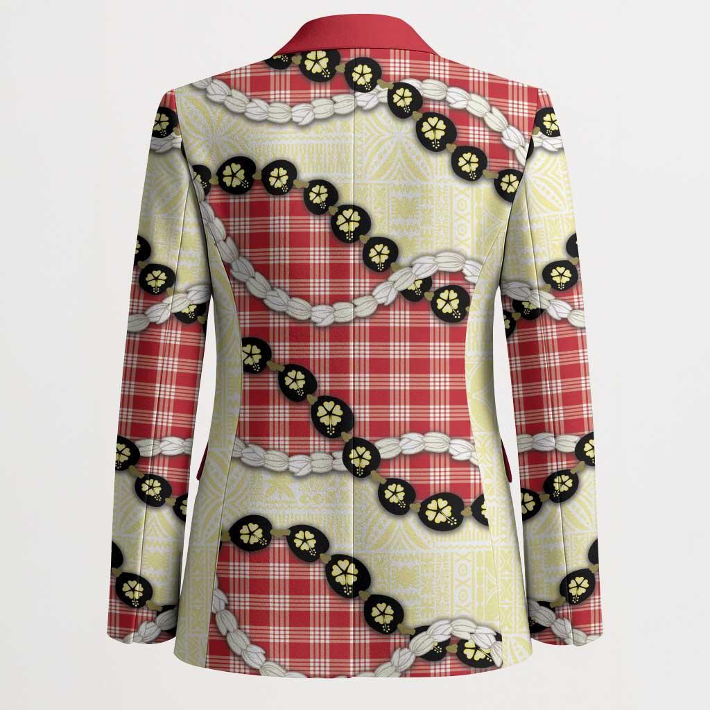 Red Palaka Hawaii Blazer Kukui Nut Pikake Lei Hawaiian Tapa Pattern LT14 - Polynesian Pride