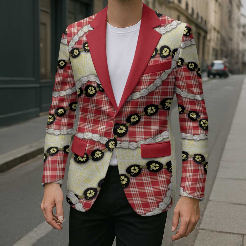 Red Palaka Hawaii Blazer Kukui Nut Pikake Lei Hawaiian Tapa Pattern LT14 - Polynesian Pride