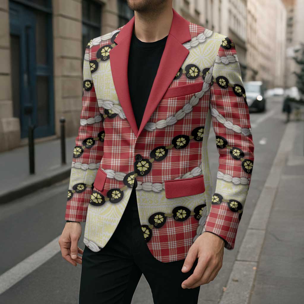 Red Palaka Hawaii Blazer Kukui Nut Pikake Lei Hawaiian Tapa Pattern LT14 - Polynesian Pride
