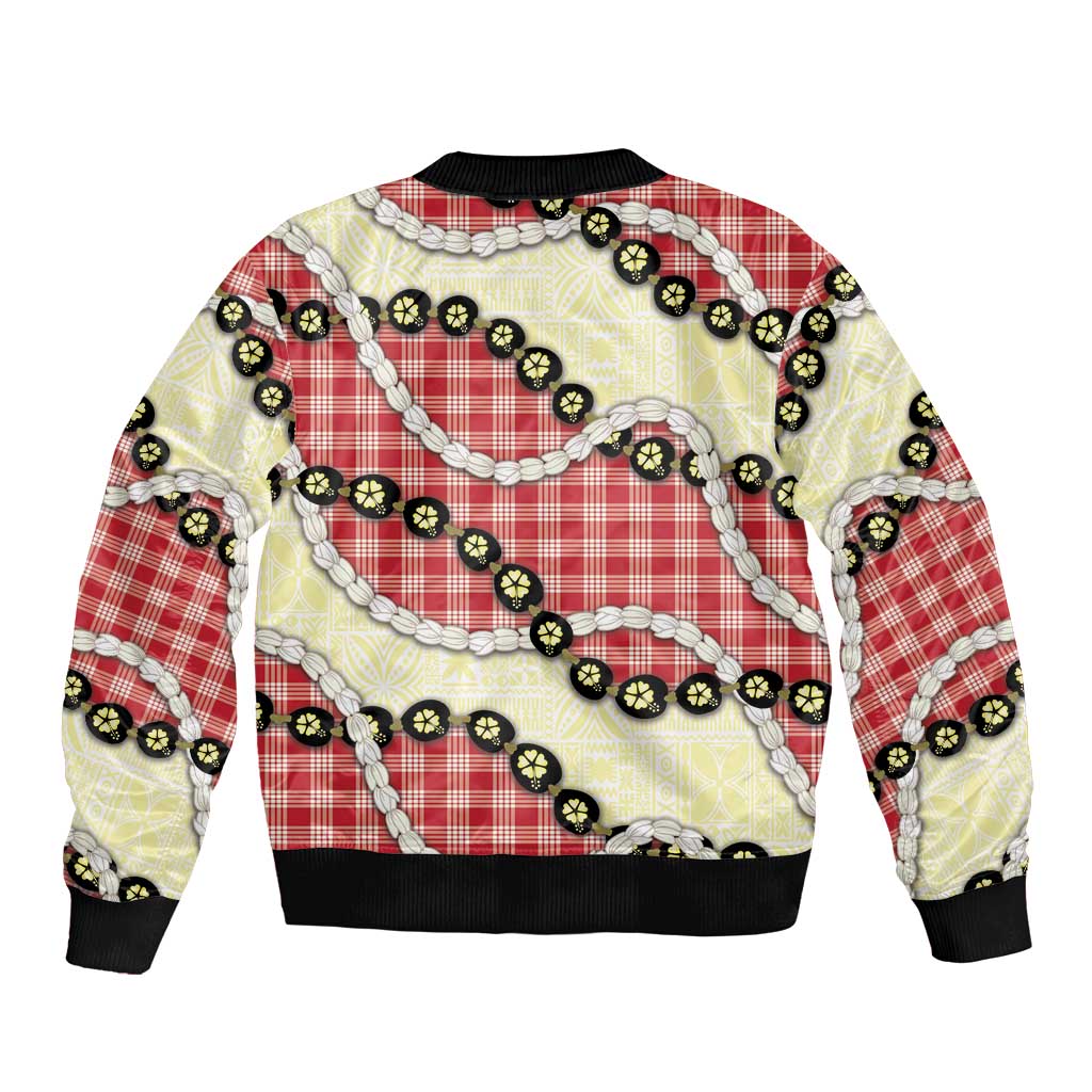 Red Palaka Hawaii Bomber Jacket Kukui Nut Pikake Lei Hawaiian Tapa Pattern LT14 - Polynesian Pride