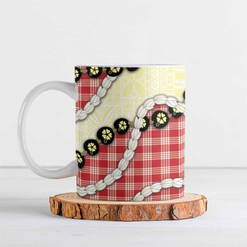 Red Palaka Hawaii Ceramic Mug Kukui Nut Pikake Lei Hawaiian Tapa Pattern LT14 Red - Polynesian Pride