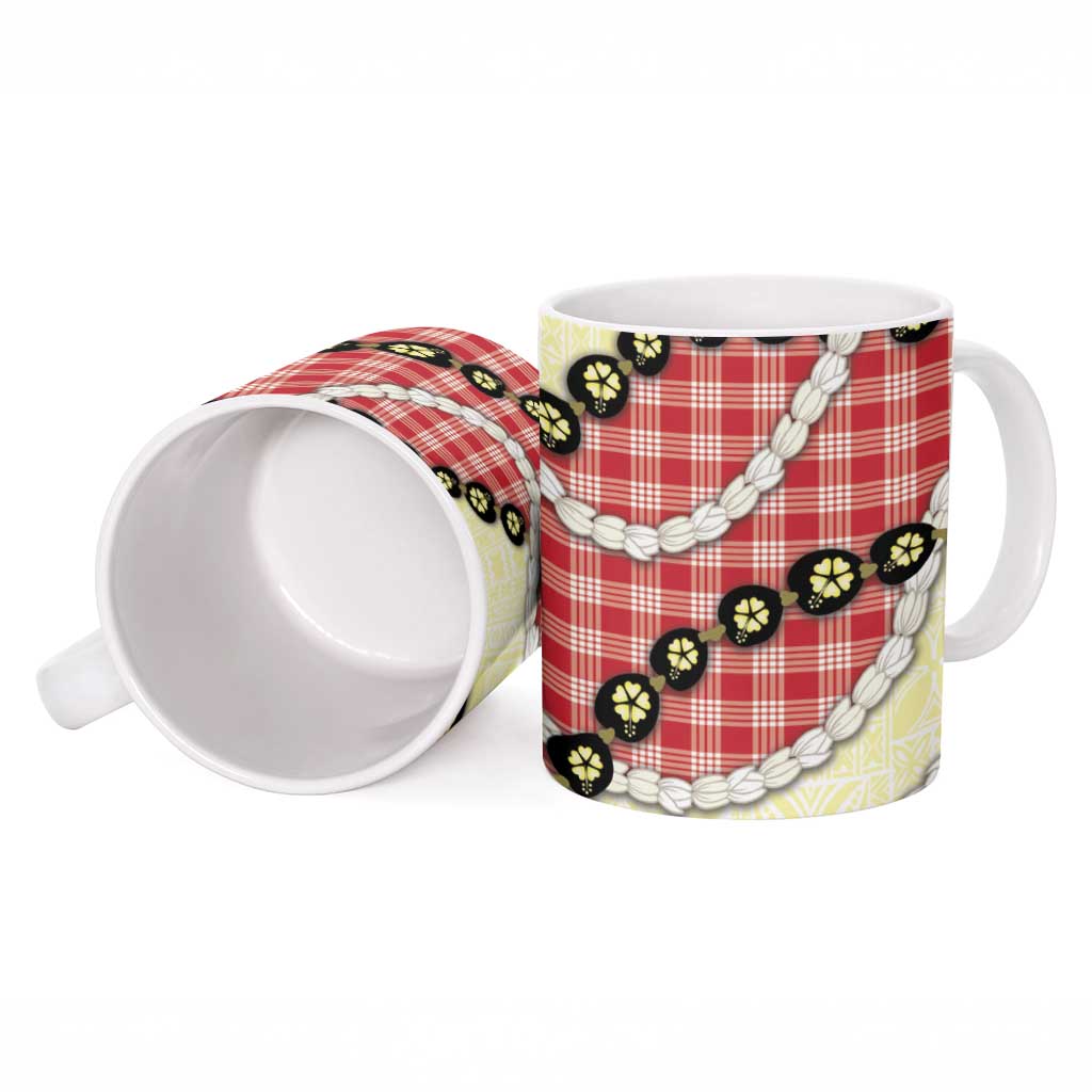 Red Palaka Hawaii Ceramic Mug Kukui Nut Pikake Lei Hawaiian Tapa Pattern LT14 - Polynesian Pride