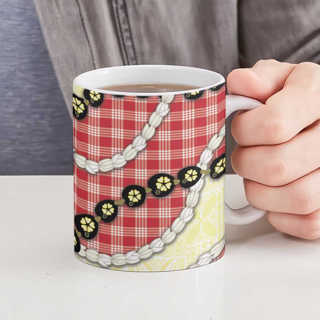 Red Palaka Hawaii Ceramic Mug Kukui Nut Pikake Lei Hawaiian Tapa Pattern LT14 - Polynesian Pride