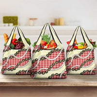 Red Palaka Hawaii Grocery Bag Kukui Nut Pikake Lei Hawaiian Tapa Pattern LT14 3-pack One Size Red - Polynesian Pride