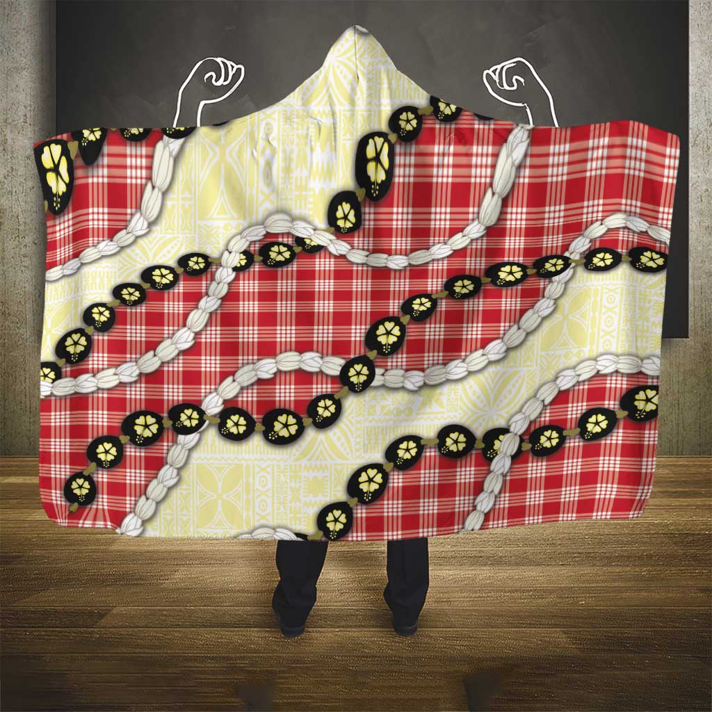 Red Palaka Hawaii Hooded Blanket Kukui Nut Pikake Lei Hawaiian Tapa Pattern LT14 - Polynesian Pride