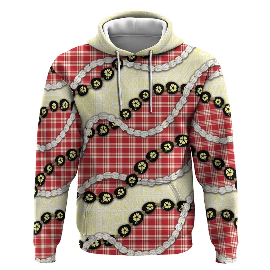 Red Palaka Hawaii Hoodie Kukui Nut Pikake Lei Hawaiian Tapa Pattern LT14 Pullover Hoodie Red - Polynesian Pride