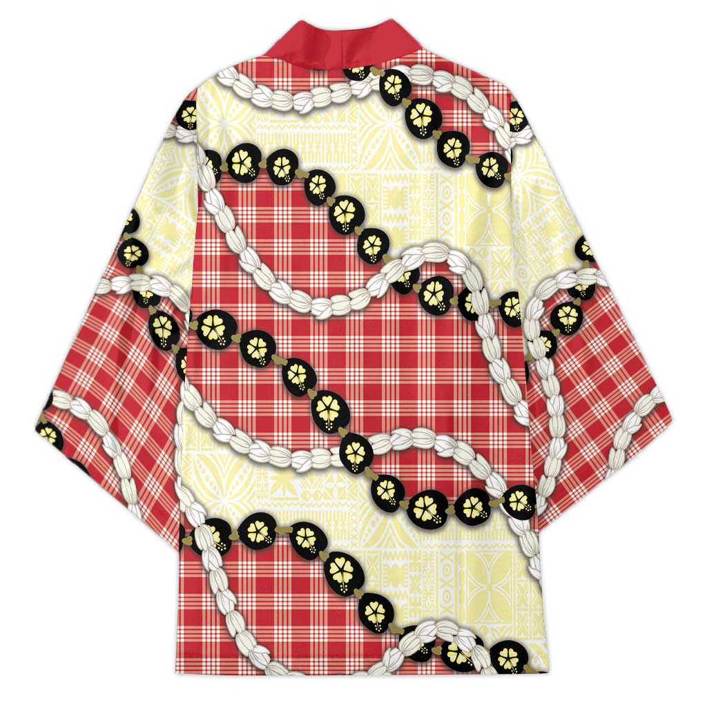 Red Palaka Hawaii Kimono Kukui Nut Pikake Lei Hawaiian Tapa Pattern LT14 - Polynesian Pride